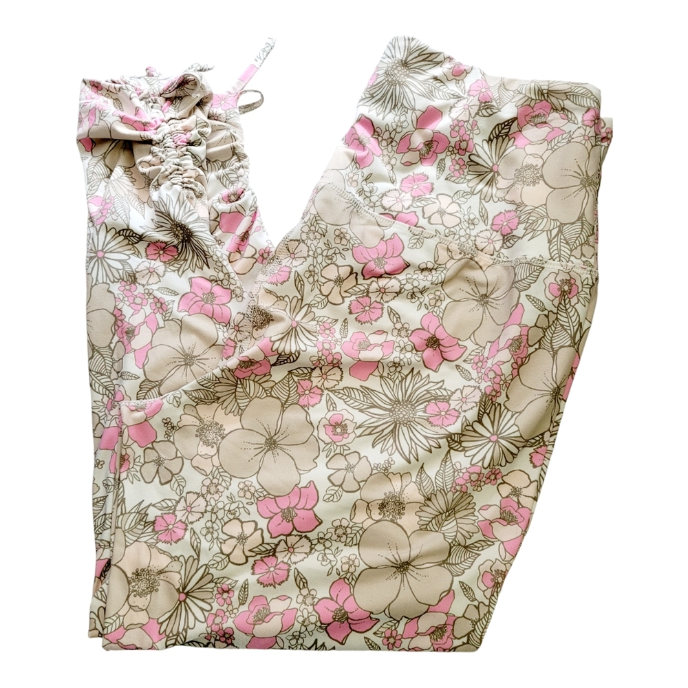 Body & Sol Pink & Beige Floral High Waisted Leggings Size XL